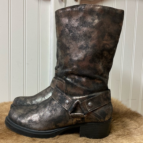 Simply Vera Metallic Biker Moto Boots 8 Punk Goth - Picture 2 of 10